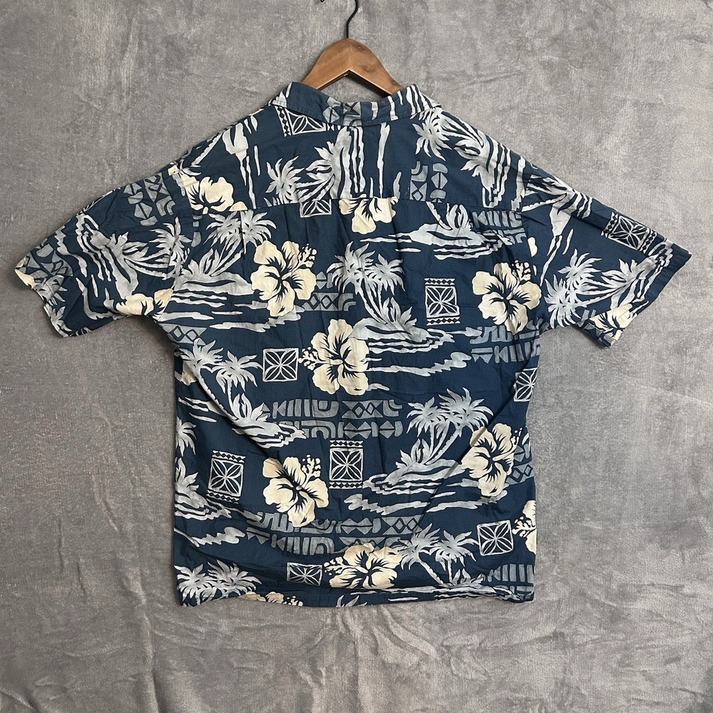 Vintage Howie Hawaiian Shirt Blue Hibiscus‎ Floral Made in Hawaii Size L - Picture 5 of 6